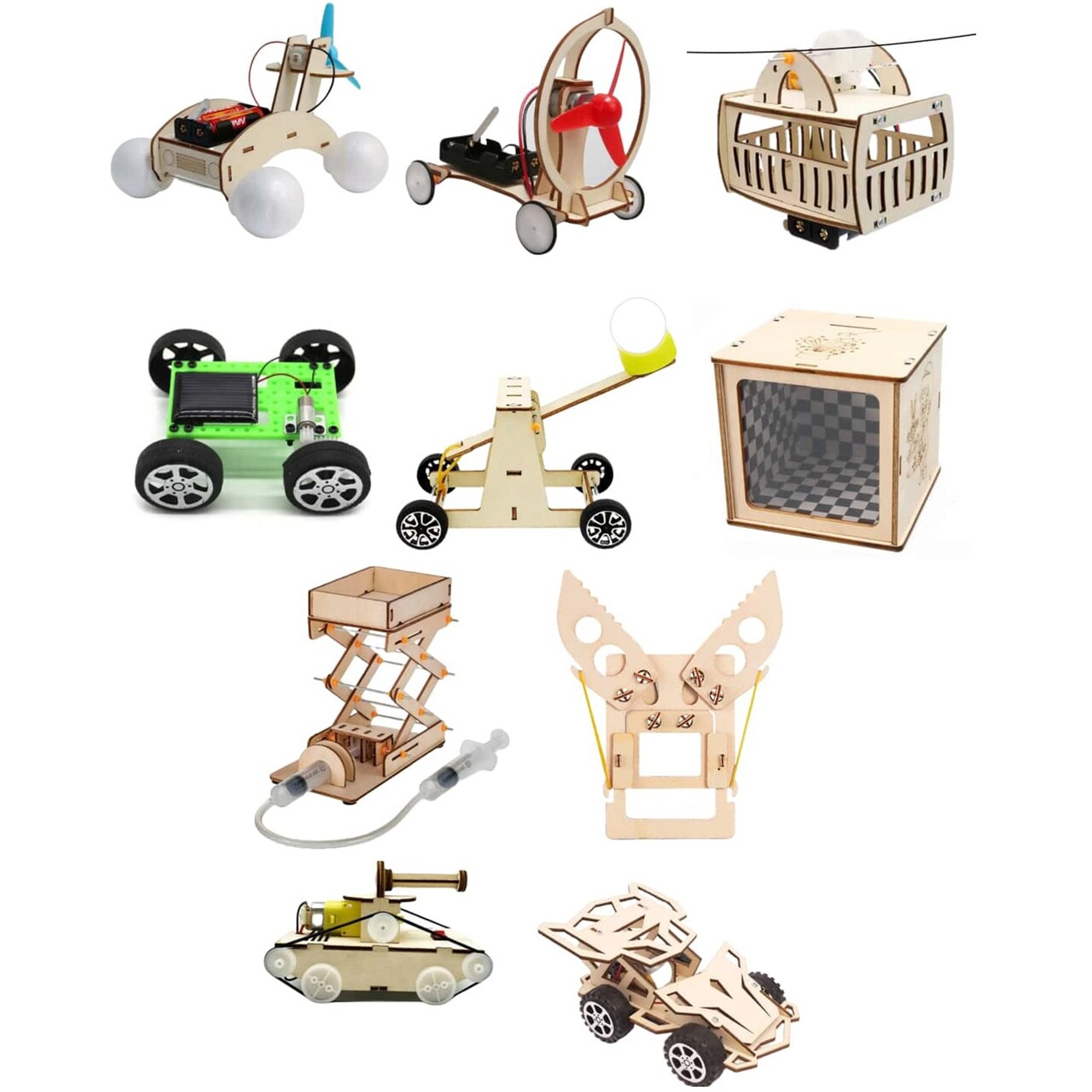 MODBOX: DIY 10-In-1 Engineering Set - Build 6 Types Of Motorized Toy Vehicles & 4 Wacky Machines, Mechanics & Assembly Craft, Learn-Play, STEM Kids 8+